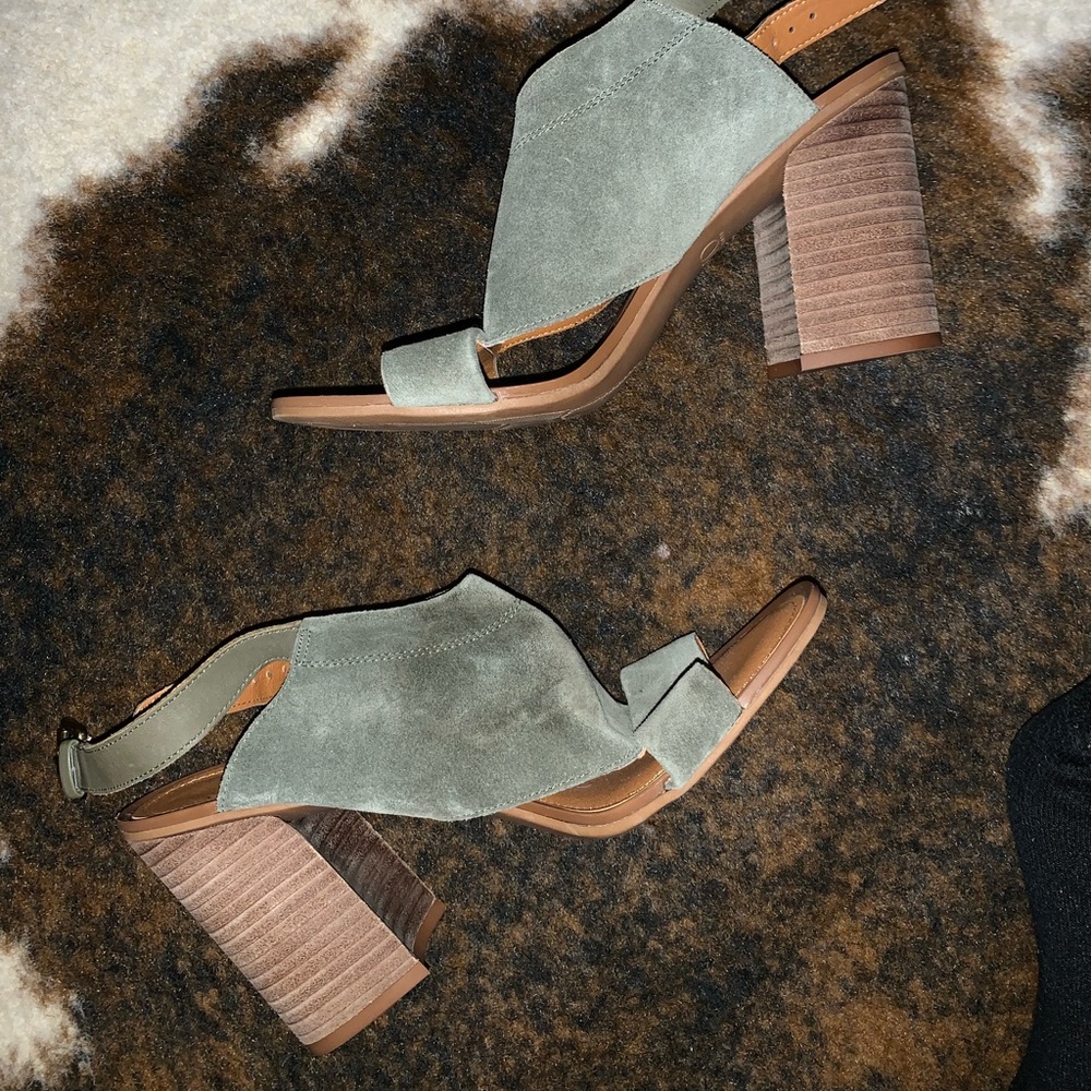 Franco Sarto Olive Green Suede Block Heel Sandal